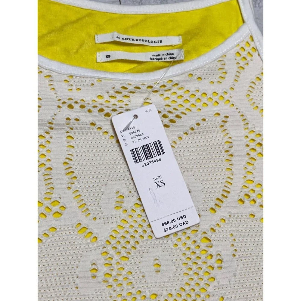 NWT Anthropologie Cosette Camisole Sunflower Crocheted Tank Top Yellow White-sz